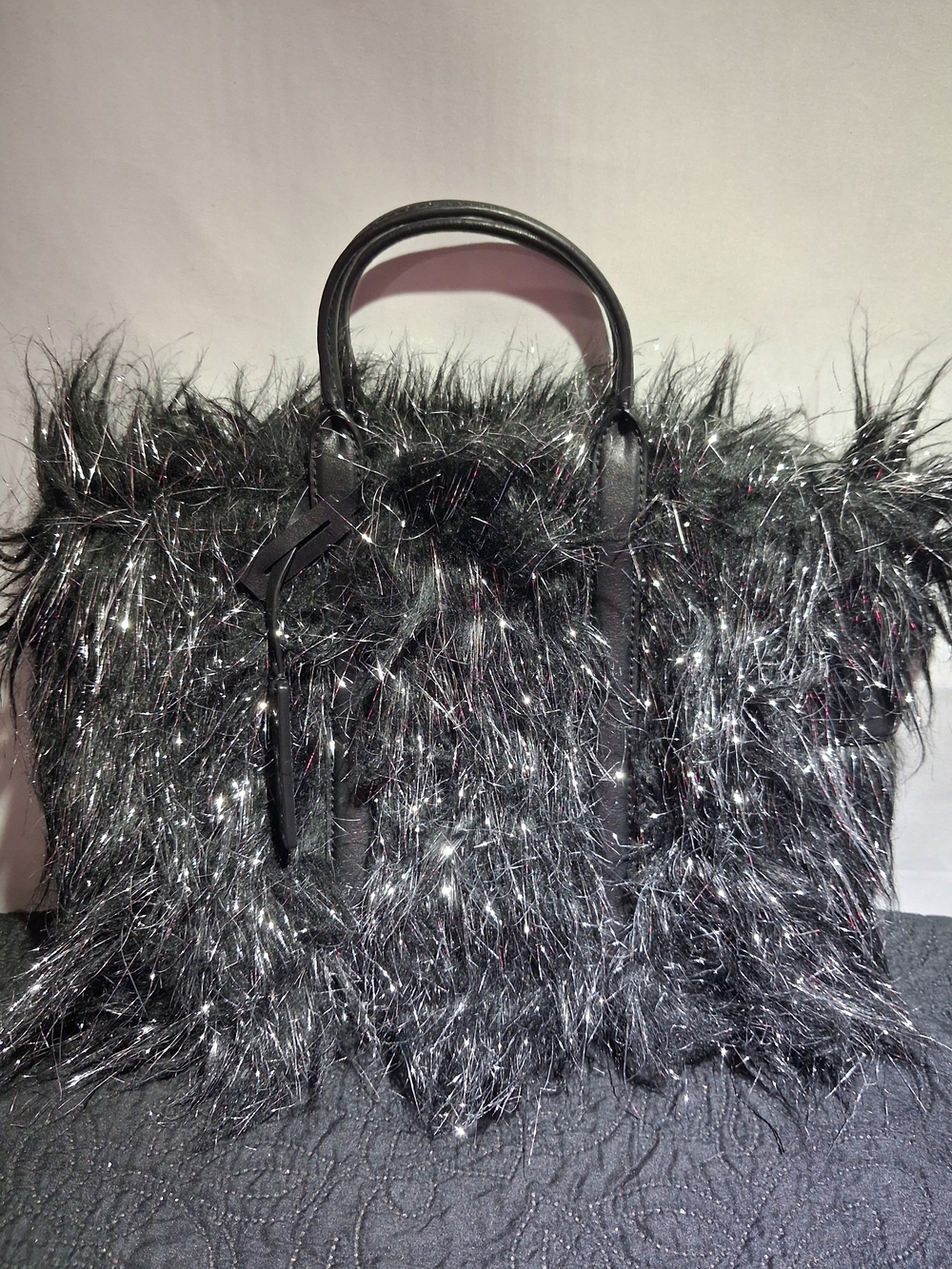 Marc Jacobs Black Shaggy Faux-Fur “Creature” Tote with Metallic Threads - Picture 1 of 7